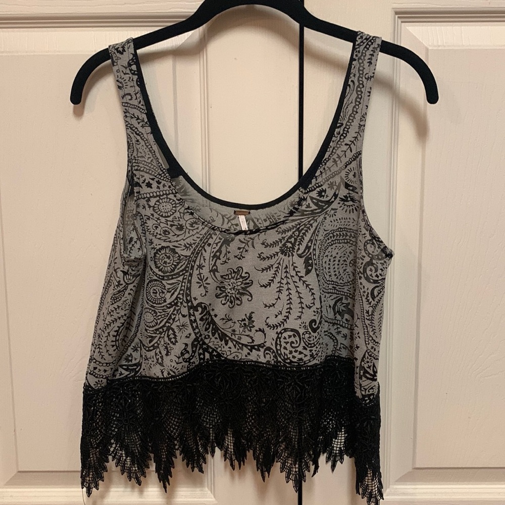XS Free People Cropped Paisley & Lace Tank